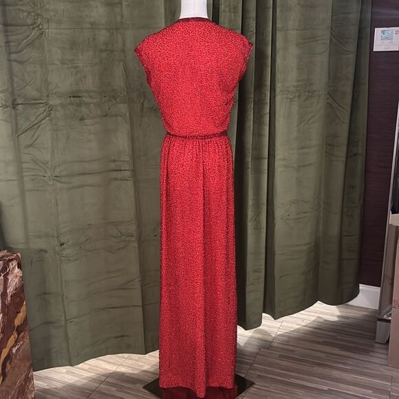 All beaded Elegant Red Wrap Dress, XS-S - Picture 11 of 14